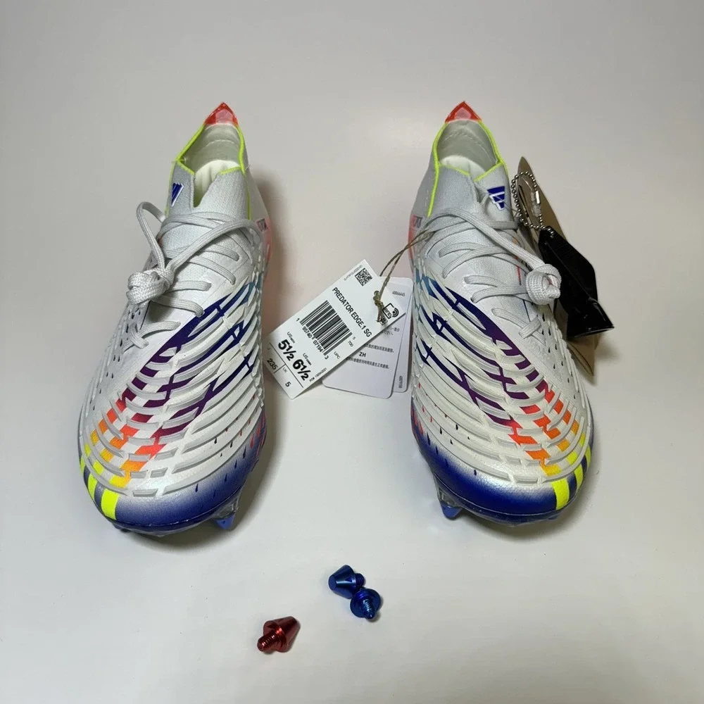 Adidas Predator Edge.1 SG White Blue Soccer Cleats Men's 5.5 Women's 6.5